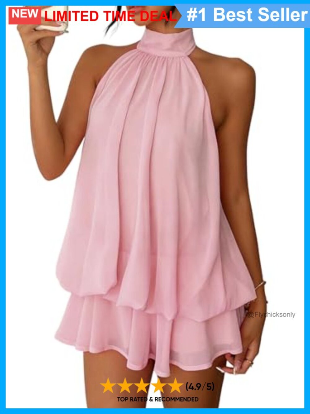 Womens Halter Mini Dress Chiffon Ruffle Open Back Sundress